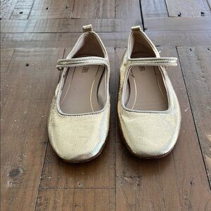 Zara gold foil metallic Mary Jane flats